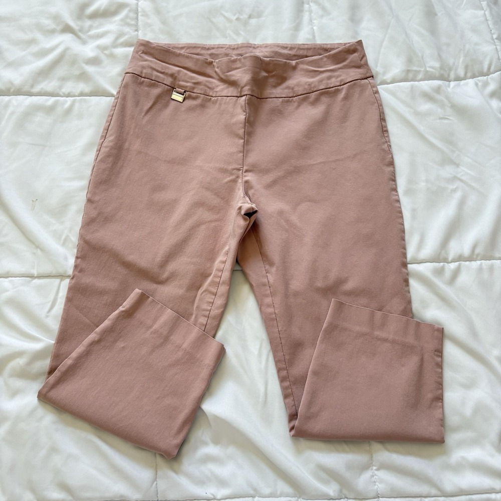 Alfani Tummy Control Pull On Cropped Dress‎ Pants Womens 10 Stretch Pink Office
